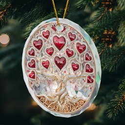 Family Tree Hearts & Names, Jewelry Style Printed - Personalized Glass Ornament – view 2