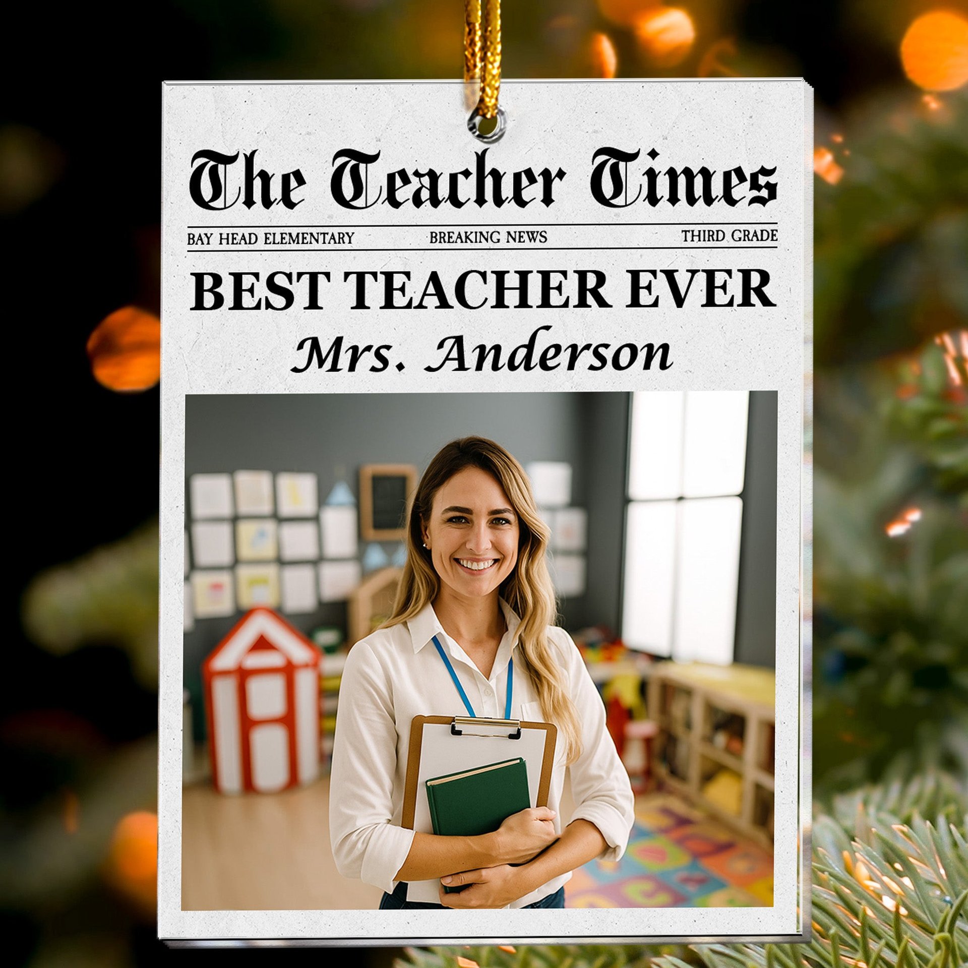 The Teacher Times - Teacher Appreciation Gift - Personalized Acrylic Photo Ornament