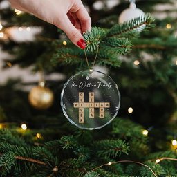 Family Scrabble Crossword - Personalized Glass Ornament – view 3