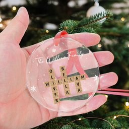 Family Scrabble Crossword - Personalized Glass Ornament – view 2