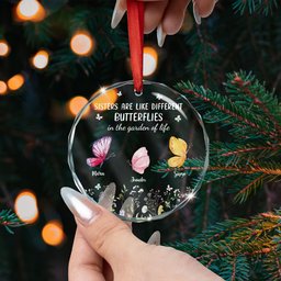 Sisters Are Like Butterflies - Personalized Glass Ornament – view 3