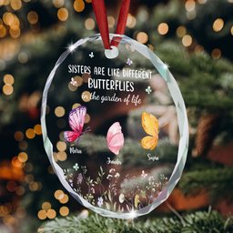 Sisters Are Like Butterflies - Personalized Glass Ornament – view 2