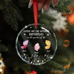 Sisters Are Like Butterflies - Personalized Glass Ornament – view 4