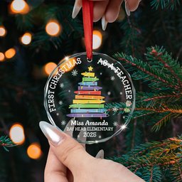 First Christmas As A Teacher - Personalized Glass Ornament – view 4