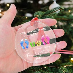 First Christmas As A Family Of Four Footprints - Personalized Glass Ornament – view 4