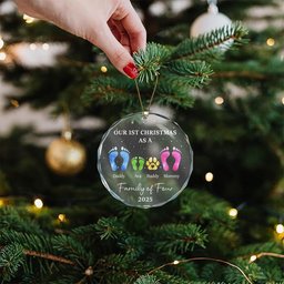 First Christmas As A Family Of Four Footprints - Personalized Glass Ornament – view 5
