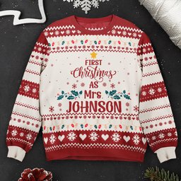 First Christmas As Mrs Newly Married Christmas Gift For Wife - Personalized Ugly Sweater – view 2