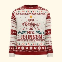 First Christmas As Mrs Newly Married Christmas Gift For Wife - Personalized Ugly Sweater – view 3