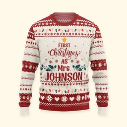 First Christmas As Mrs Newly Married Christmas Gift For Wife - Personalized Ugly Sweater – view 4