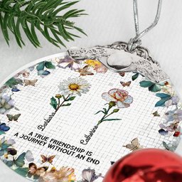 A True Friendship Is A Journey Mosaic Birth Flowers - Personalized Glass Ornament With Silver Cap – view 4