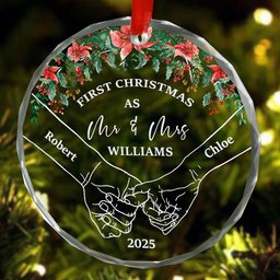 Holding Hands First Christmas - Personalized Glass Ornament – view 2