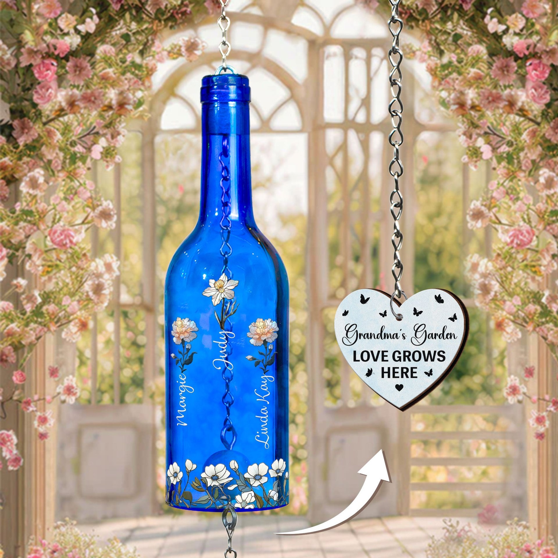 Grandma's Garden Birth Flowers - Personalized Wine Bottle Wind Chime