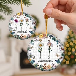 A True Friendship Is A Journey Birth Flowers Mosaic Style - Personalized Ceramic Ornament – view 2