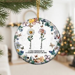 A True Friendship Is A Journey Birth Flowers Mosaic Style - Personalized Ceramic Ornament