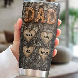 Dad With Kids' Names Wood Carved Printed - Personalized Tumbler Cup – view 3
