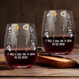 Long Time To Grow Old Friends - Personalized Stemless Wine Glass – view 3