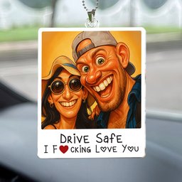 Caricature Couple Photo, Funny Anniversary Gift - Personalized Photo Rear View Mirror Accessory