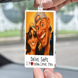 Caricature Couple Photo, Funny Anniversary Gift - Personalized Photo Rear View Mirror Accessory – view 2