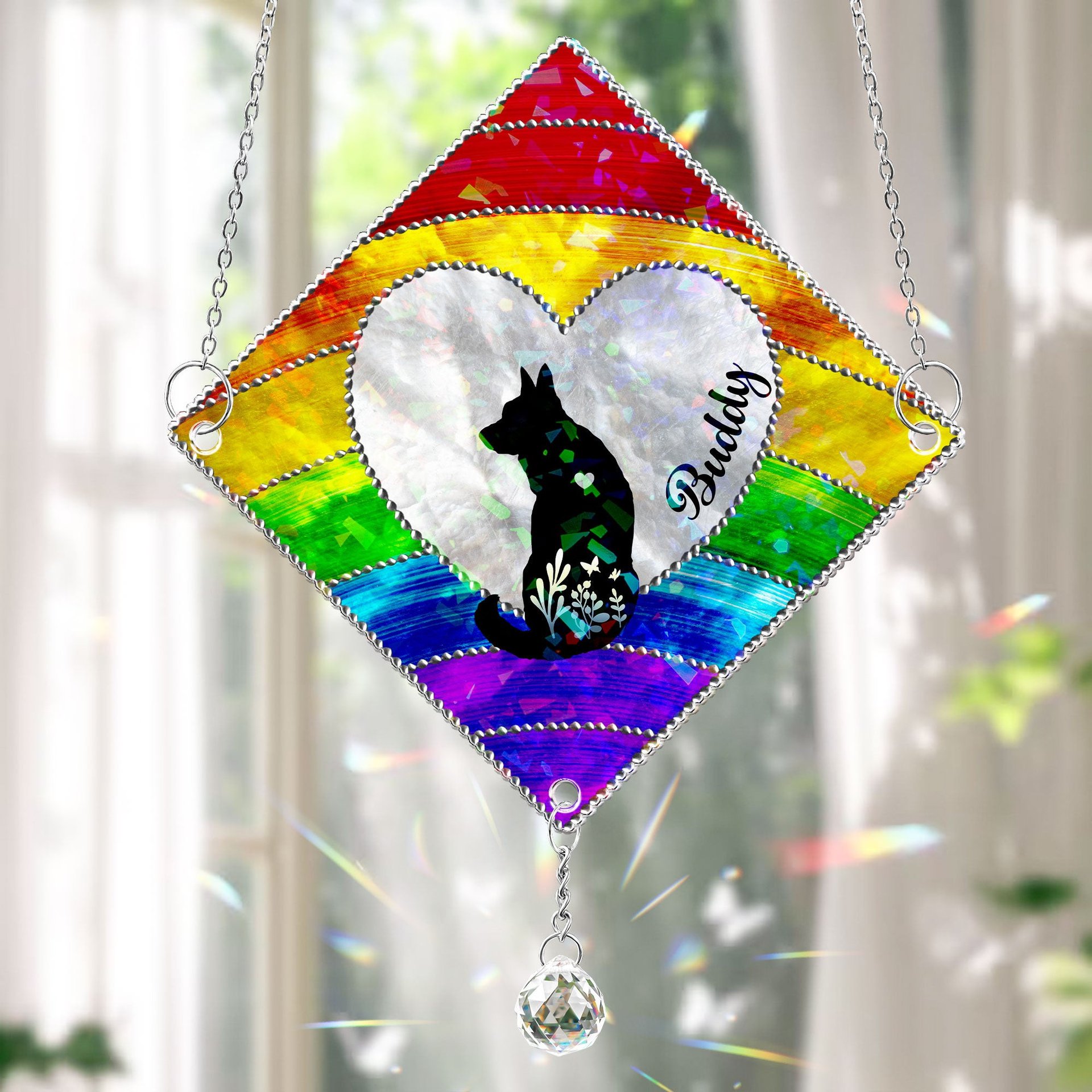 Loss Of Dog Silhouette - Personalized Acrylic Suncatcher With Crystal Ball Prism