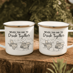 Never Too Far To Drink Together Crew Gift For Friends - Personalized Enamel Mug – view 2