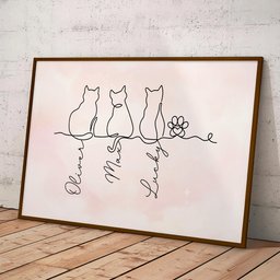 Cat Line Art Gift For Cat Lovers - Personalized Poster – view 4