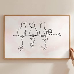Cat Line Art Gift For Cat Lovers - Personalized Poster – view 5