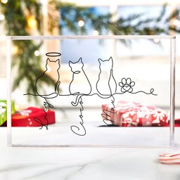 Cat Line Art Gift For Cat Lovers - Personalized Acrylic Plaque – view 2