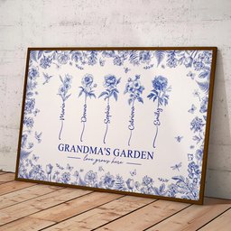 Grandma's Garden - Custom Kids Birth Flower Toile De Jouy - Personalized Poster – view 2