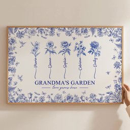 Grandma's Garden - Custom Kids Birth Flower Toile De Jouy - Personalized Poster – view 3
