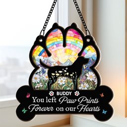 You Left Paw Prints Forever On Our Hearts - Personalized Window Hanging Suncatcher Ornament