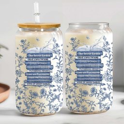 Custom Favorite Books Toile De Jouy - Personalized Clear Glass Cup – view 2