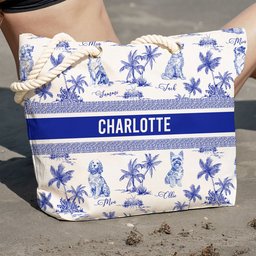 Dog Mom Toile De Jouy Summer French Style - Personalized Beach Bag – view 3