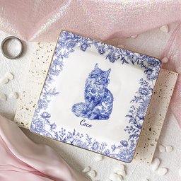 Cat Lover Chinoiserie Toile De Jouy Style - Personalized Jewelry Dish – view 2