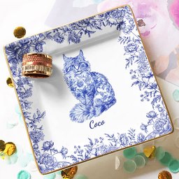 Cat Lover Chinoiserie Toile De Jouy Style - Personalized Jewelry Dish – view 4