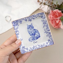 Cat Lover Chinoiserie Toile De Jouy Style - Personalized Jewelry Dish – view 3