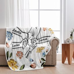 Mom's Love Hands Holding Pastel Floral - Personalized Mother Blanket – view 2