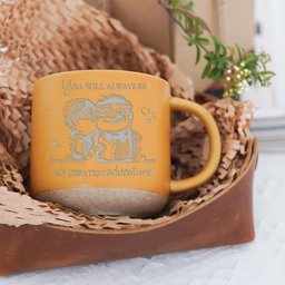 Carl and Elli - Personalized Mouse Engraved Pottery Mug – view 3