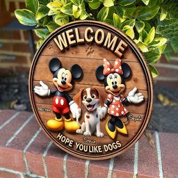 Welcome Hope You Like Dogs - Personalized Dog Round Wood Sign – view 2