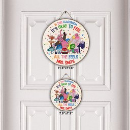 In This Classroom It's Okay To Feel All The Feels - Personalized Round Wood Sign – view 5