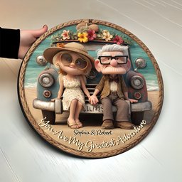 Summer Vibe You Are My Greatest Adventure - Personalized Couple Round Wood Sign – view 4