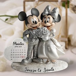 Married Wedding Couple Mouse Calendar - Personalized Mouse Custom Shaped Acrylic Plaque