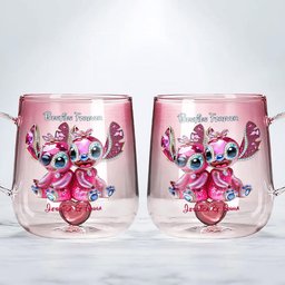Pink Monster Friends Besties Forever - Personalized Ohana Gradient Glass Mug – view 2