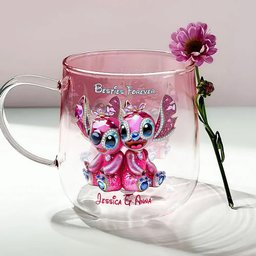 Pink Monster Friends Besties Forever - Personalized Ohana Gradient Glass Mug – view 4