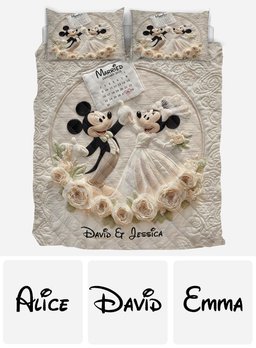 Happy Anniversary Mouse Couple - Personalized Mouse Quilt Set – view 6