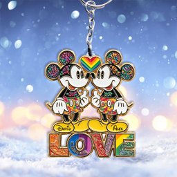 Rainbow Mouse Couple Love - Personalized LGBT Support Keychain – view 2