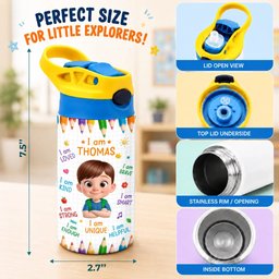 Custom Kids Insulated Water Bottle - Personalized Back To School Gifts For Kids - Ready Set Learn – view 5