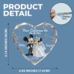 First Christmas As Mr & Mrs - Personalized Mouse Heart Shaped Glass Ornament – view 6