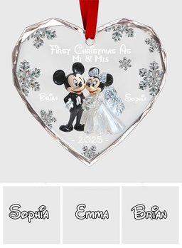 First Christmas As Mr & Mrs - Personalized Mouse Heart Shaped Glass Ornament – view 7