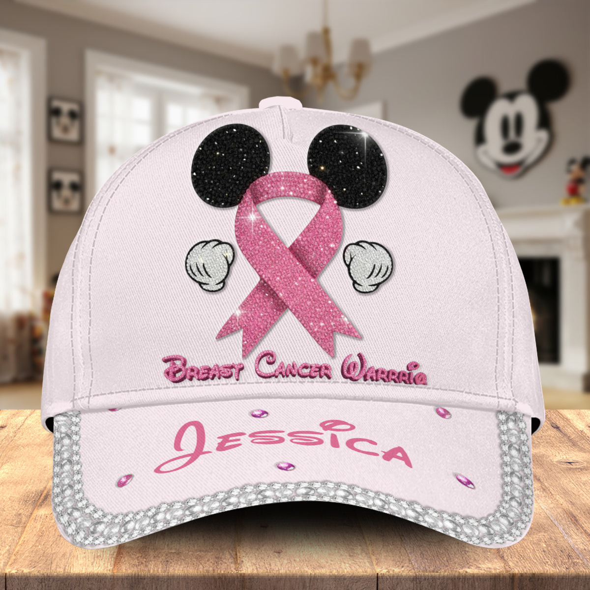 Gems Glitter Tackle Breat Cancer Baseball Cap - Personalized Breast Cancer Awareness Classic Cap