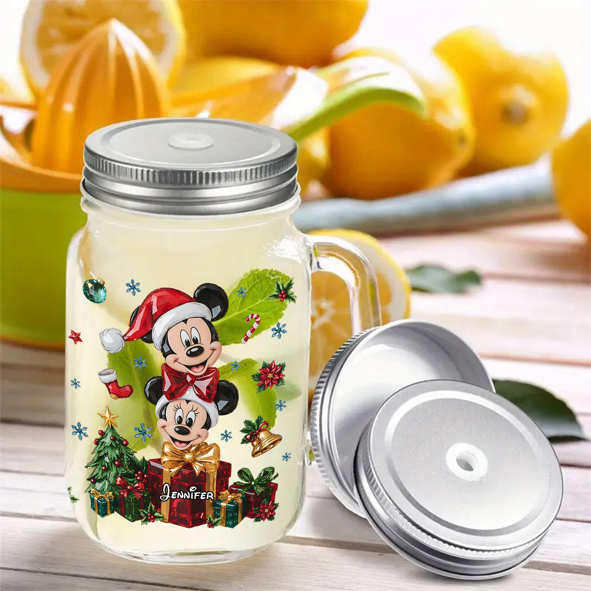 Merry Christmas - Personalized Mouse Mason Jar Cup – view 5